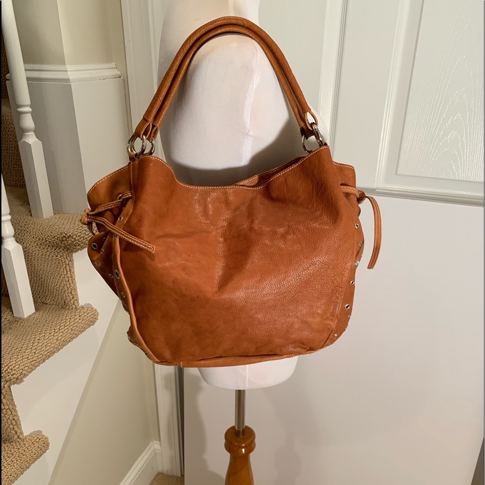 NWOT, leather bag, cognac color, grommet detail - Picture 3 of 8